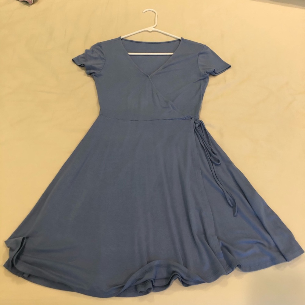 periwinkle knit wrap dress
